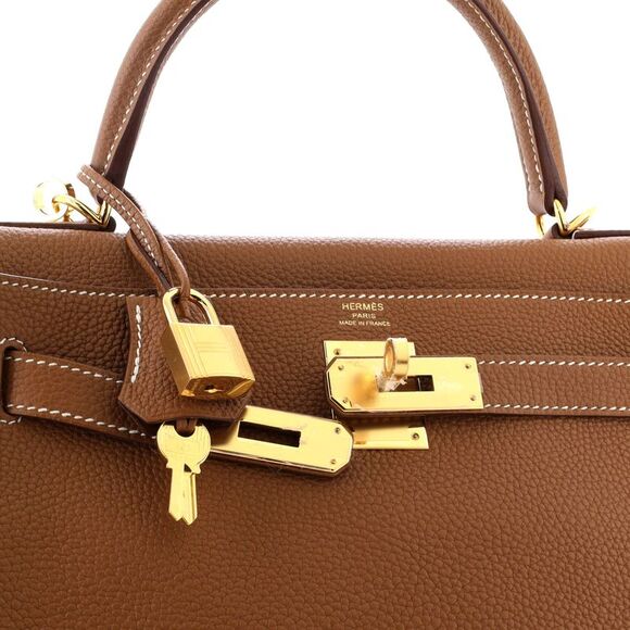 Hermes Kelly Handbag Gold Togo with Gold Hardware 28 Brown - Picture 7 of 13